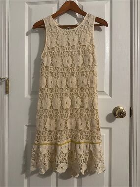 Mystree Cream Crochet Midi Dress with Yellow Trim